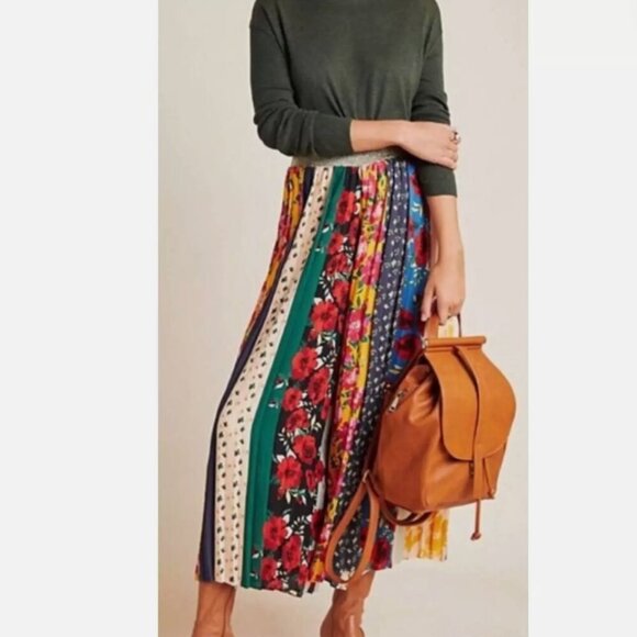 Anthropologie Pants - Anthropologie Spirited Patchwork Striped Wide Leg Pleated Pants Women's XS